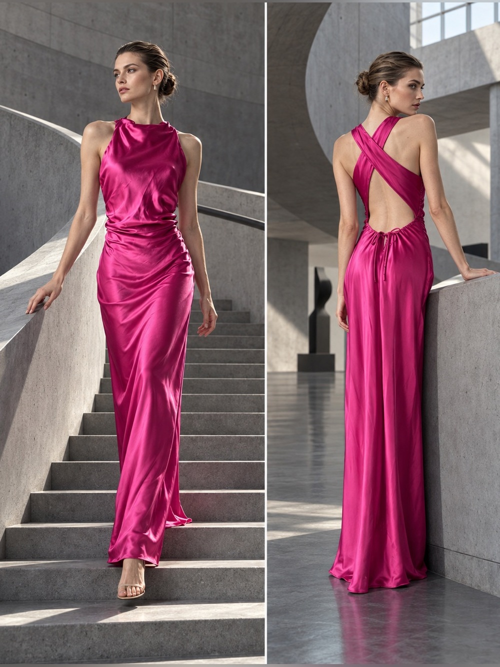 Reformation Anaiis Silk Fuchsia Satin Halter Maxi Dress NWOT